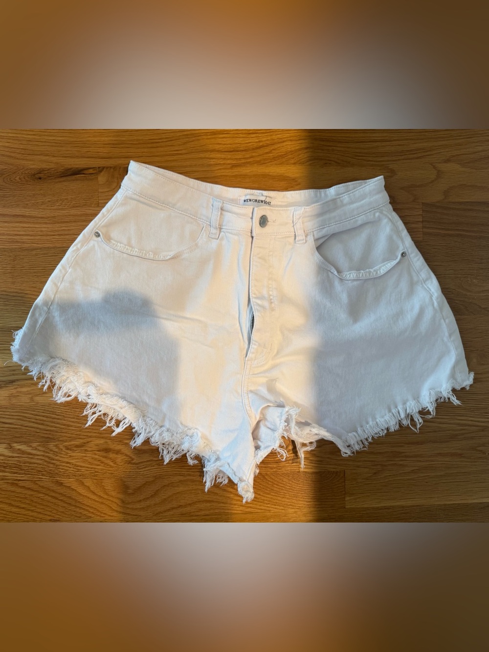 WeWoreWhat White Distressed High-Rise Denim Shorts